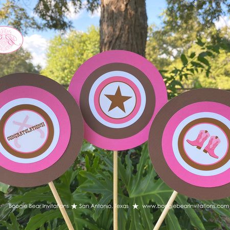 Pink Cowgirl Birthday Party Centerpiece SticksGunslinger Ranch Boots Brown Lone Star Girl Farm Brown Boogie Bear Invitations Sherie Theme
