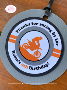 Orange Dirt Bike Birthday Party Favor Tags Black Grey Boy Girl Motorcycle Motocross Enduro Sports Racing Boogie Bear Invitations Raine Theme