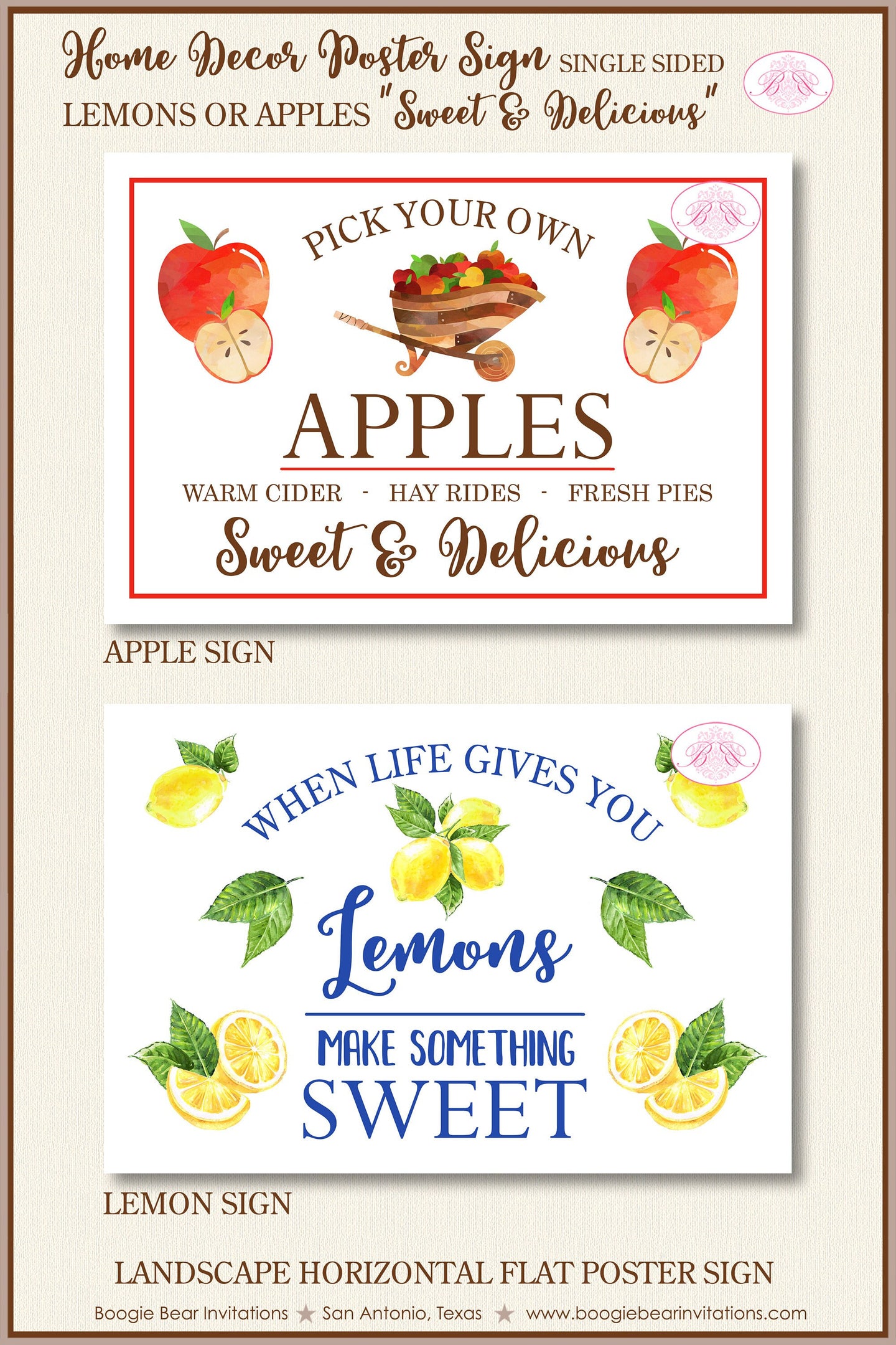 Lemon Apple When Life Gives You Lemons Home Decor Sign Poster Farmhouse Rustic Country Orchard Lemonade Boogie Bear Invitations Lemon Theme