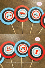 Load image into Gallery viewer, Cars Trucks Birthday Party Centerpiece Sticks Girl Boy Road Trip Traffic Street Stop Light Travel Red Blue Boogie Bear Invitations Sam Theme