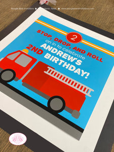 Red Fire Truck Party Door Banner Happy Birthday Fireman Man Firefighter Engine EMT Boogie Bear Invitations Andrew Theme
