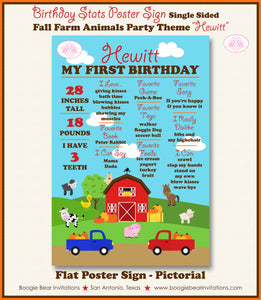 Fall Farm Animals Birthday Party Sign Stats Poster Chalkboard Pumpkin Red Barn Truck Country 1st 2nd Boogie Bear Invitations Hewitt Theme
