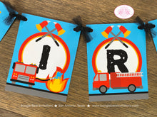 Load image into Gallery viewer, Red Fire Truck Happy Birthday Banner Party Fireman Man Firefighter Engine EMT Siren Brave Fighter Hero Boogie Bear Invitations Andrew Theme