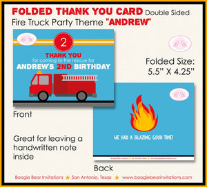 Red Fire Truck Birthday Party Thank You Card Fireman Man Firefighter Engine Brave Fighter Hero Boogie Bear Invitations Andrew Theme Printed