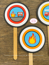 Load image into Gallery viewer, Red Fire Truck Party Cupcake Toppers Birthday Cake Display Fireman Man Firefighter Engine Fighter Hero Boogie Bear Invitations Andrew Theme