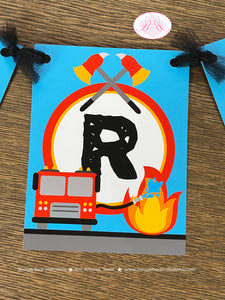 Red Fire Truck Party Name Banner Birthday Fireman Man Firefighter Engine EMT Siren Brave Fighter Hero Boogie Bear Invitations Andrew Theme