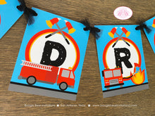 Load image into Gallery viewer, Red Fire Truck Party Name Banner Birthday Fireman Man Firefighter Engine EMT Siren Brave Fighter Hero Boogie Bear Invitations Andrew Theme