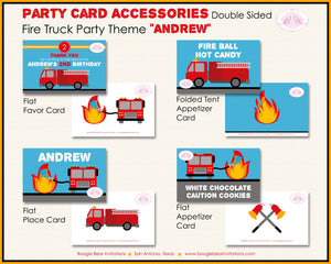 Red Fire Truck Birthday Party Favor Card Tent Food Place Folded Appetizer Fireman Firefighter Boogie Bear Invitations Andrew Theme Printed