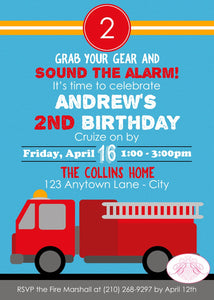 Red Fire Truck Birthday Party Invitation Fireman Man Firefighter Engine EMT Boogie Bear Invitations Andrew Theme Paperless Printable Printed