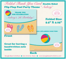 Load image into Gallery viewer, Flip Flop Pool Party Thank You Card Birthday Girl Pink Yellow Teal Blue Beach Ball Swimming Boogie Bear Invitations Aubrey Theme Printed
