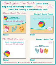 Load image into Gallery viewer, Flip Flop Pool Party Thank You Card Birthday Girl Pink Yellow Teal Blue Beach Ball Swimming Boogie Bear Invitations Aubrey Theme Printed