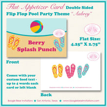 Load image into Gallery viewer, Flip Flop Pool Birthday Favor Party Card Tent Place Food Tag Girl Beach Ball Swimming Splash Summer Kid Boogie Bear Invitations Aubrey Theme