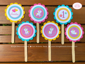 Rainbow Unicorn Party Cupcake Toppers Birthday Girl Pink Blue Purple Magic Mythology Pony Heart Horse Boogie Bear Invitations Aurelia Theme
