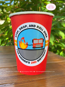 Red Fire Truck Birthday Party Beverage Cups Paper Drink Fireman Man Firefighter Engine Fighter Boy Girl Boogie Bear Invitations Andrew Theme
