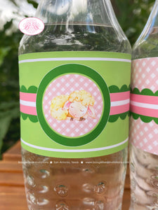 Pink Lamb Baby Shower Bottle Wraps Wrappers Cover Label Farm Animals Sheep Flower Butterfly Green Girl Boogie Bear Invitations Tahlia Theme