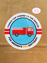 Load image into Gallery viewer, Red Fire Truck Party Stickers Circle Sheet Birthday Fireman Firefighter Engine Fighter Hero Boy Girl Boogie Bear Invitations Andrew Theme