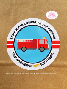 Red Fire Truck Party Stickers Circle Sheet Birthday Fireman Firefighter Engine Fighter Hero Boy Girl Boogie Bear Invitations Andrew Theme