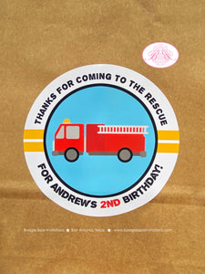 Red Fire Truck Birthday Party Favor Bag Treat Paper Handled Fireman Firefighter Engine Fighter Boy Girl Boogie Bear Invitations Andrew Theme