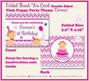 Pink Puppy Party Thank You Card Birthday Note Girl Dog Purple Pet Paw Pawty Vet Doctor Adoption Boogie Bear Invitations Carmen Theme Printed
