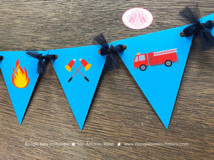 Red Fire Truck Party Banner Pennant Birthday Garland Small Fireman Man Firefighter Engine EMT Siren Boogie Bear Invitations Andrew Theme