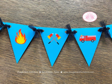 Load image into Gallery viewer, Red Fire Truck Party Banner Pennant Birthday Garland Small Fireman Man Firefighter Engine EMT Siren Boogie Bear Invitations Andrew Theme