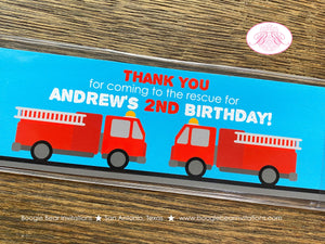 Red Fire Truck Birthday Party Bookmarks Favor Fireman Firefighter Engine EMT Fighter Hero Boy Girl Blue Boogie Bear Invitations Andrew Theme