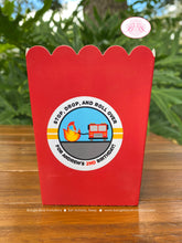 Load image into Gallery viewer, Red Fire Truck Party Popcorn Boxes Mini Food Buffet Birthday Fireman Man Engine Fighter Hero Boy Girl Boogie Bear Invitations Andrew Theme