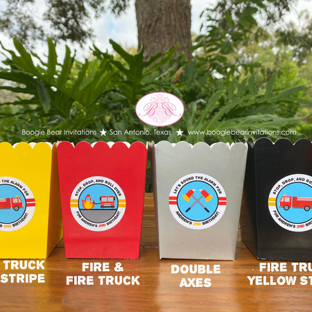 Red Fire Truck Party Popcorn Boxes Mini Food Buffet Birthday Fireman Man Engine Fighter Hero Boy Girl Boogie Bear Invitations Andrew Theme
