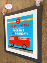 Load image into Gallery viewer, Red Fire Truck Party Door Banner Happy Birthday Fireman Man Firefighter Engine EMT Boogie Bear Invitations Andrew Theme