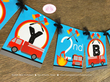 Load image into Gallery viewer, Red Fire Truck Happy Birthday Banner Party Fireman Man Firefighter Engine EMT Siren Brave Fighter Hero Boogie Bear Invitations Andrew Theme