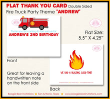 Load image into Gallery viewer, Red Fire Truck Birthday Party Thank You Card Fireman Man Firefighter Engine Brave Fighter Hero Boogie Bear Invitations Andrew Theme Printed
