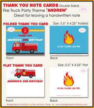 Load image into Gallery viewer, Red Fire Truck Birthday Party Thank You Card Fireman Man Firefighter Engine Brave Fighter Hero Boogie Bear Invitations Andrew Theme Printed