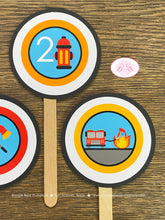 Load image into Gallery viewer, Red Fire Truck Party Cupcake Toppers Birthday Cake Display Fireman Man Firefighter Engine Fighter Hero Boogie Bear Invitations Andrew Theme