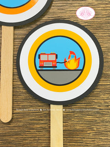 Red Fire Truck Party Cupcake Toppers Birthday Cake Display Fireman Man Firefighter Engine Fighter Hero Boogie Bear Invitations Andrew Theme