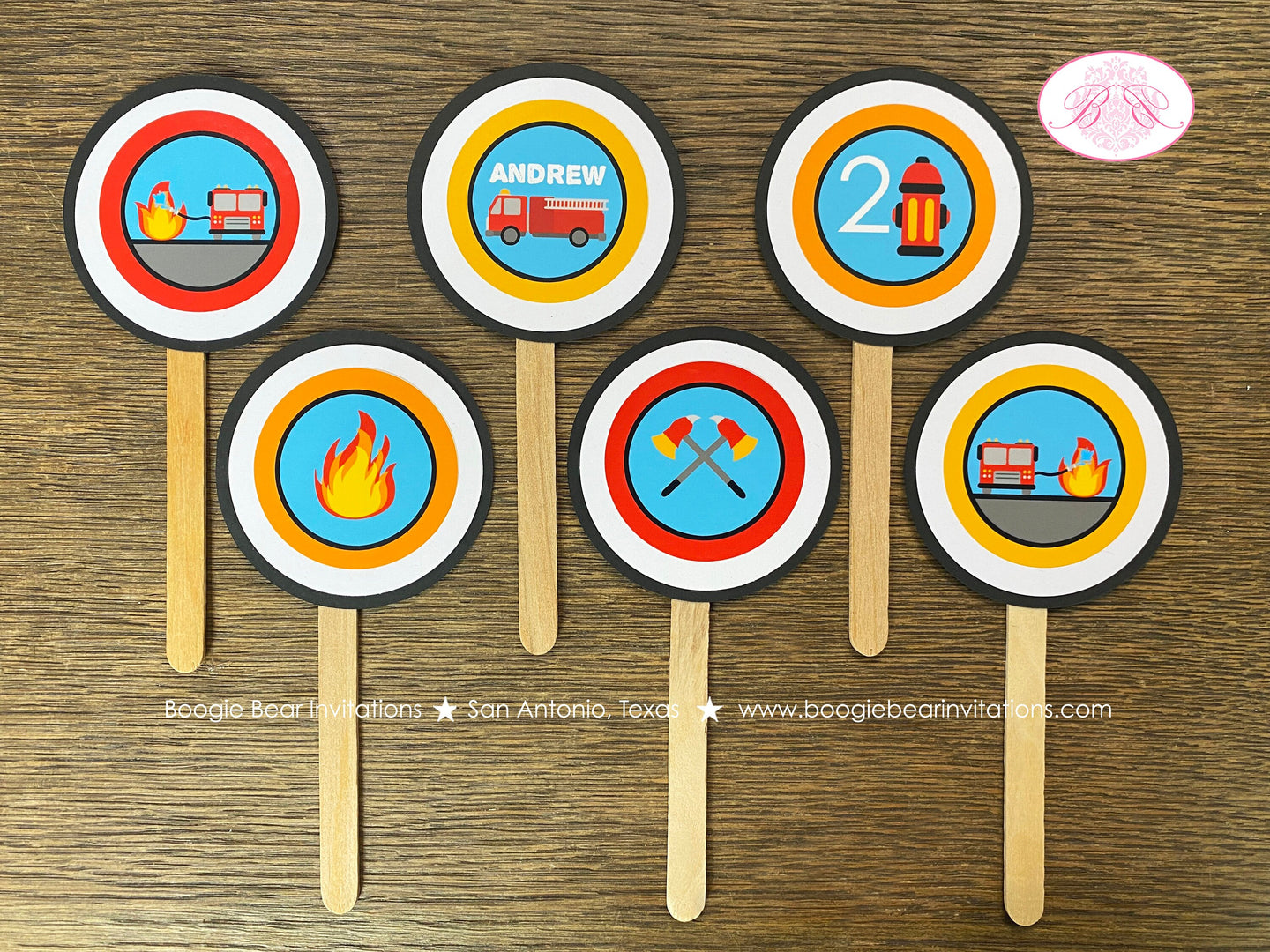 Red Fire Truck Party Cupcake Toppers Birthday Cake Display Fireman Man Firefighter Engine Fighter Hero Boogie Bear Invitations Andrew Theme