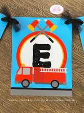 Load image into Gallery viewer, Red Fire Truck Party Name Banner Birthday Fireman Man Firefighter Engine EMT Siren Brave Fighter Hero Boogie Bear Invitations Andrew Theme