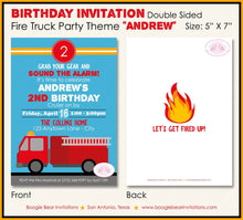 Load image into Gallery viewer, Red Fire Truck Birthday Party Invitation Fireman Man Firefighter Engine EMT Boogie Bear Invitations Andrew Theme Paperless Printable Printed