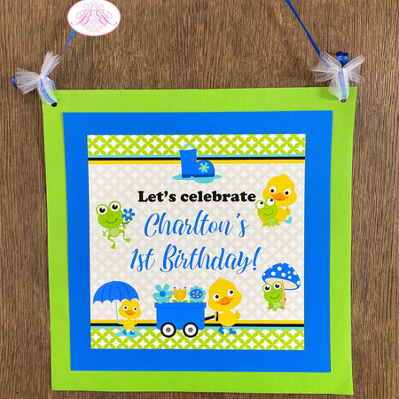 Frog Duck Birthday Party Door Banner Happy Welcome Blue Spring Boy April Showers Bring May Flowers Boogie Bear Invitations Charlton Theme