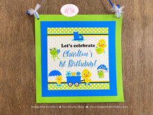 Load image into Gallery viewer, Frog Duck Birthday Party Door Banner Happy Welcome Blue Spring Boy April Showers Bring May Flowers Boogie Bear Invitations Charlton Theme