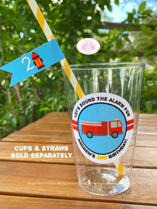 Red Fire Truck Birthday Party Beverage Cups Plastic Drink Fireman Man Firefighter Engine Fighter Hero Boogie Bear Invitations Andrew Theme