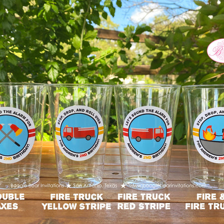 Red Fire Truck Birthday Party Beverage Cups Plastic Drink Fireman Man Firefighter Engine Fighter Hero Boogie Bear Invitations Andrew Theme