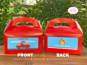 Red Fire Truck Birthday Party Treat Boxes Favor Tags Bag Box Fireman Firefighter Engine Fighter Hero Boogie Bear Invitations Andrew Theme