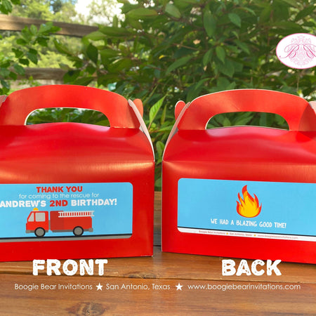 Red Fire Truck Birthday Party Treat Boxes Favor Tags Bag Box Fireman Firefighter Engine Fighter Hero Boogie Bear Invitations Andrew Theme