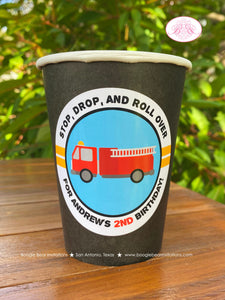 Red Fire Truck Birthday Party Beverage Cups Paper Drink Fireman Man Firefighter Engine Fighter Boy Girl Boogie Bear Invitations Andrew Theme
