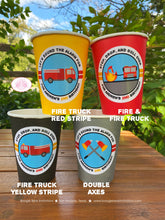 Load image into Gallery viewer, Red Fire Truck Birthday Party Beverage Cups Paper Drink Fireman Man Firefighter Engine Fighter Boy Girl Boogie Bear Invitations Andrew Theme