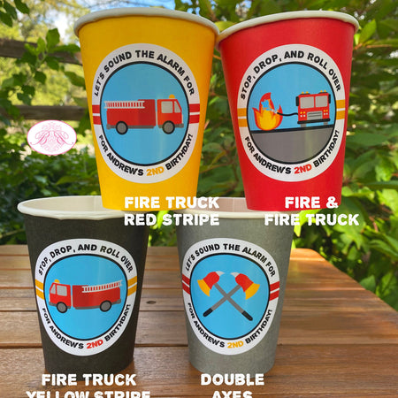 Red Fire Truck Birthday Party Beverage Cups Paper Drink Fireman Man Firefighter Engine Fighter Boy Girl Boogie Bear Invitations Andrew Theme