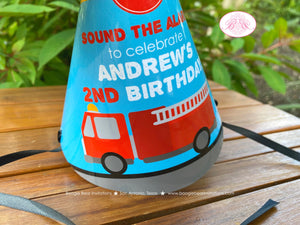 Red Fire Truck Birthday Party Hat Pom Honoree Fireman Firefighter Engine Fighter Captain Hero Boy Girl Boogie Bear Invitations Andrew Theme
