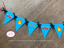 Load image into Gallery viewer, Red Fire Truck Party Banner Pennant Birthday Garland Small Fireman Man Firefighter Engine EMT Siren Boogie Bear Invitations Andrew Theme