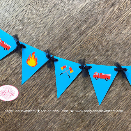Red Fire Truck Party Banner Pennant Birthday Garland Small Fireman Man Firefighter Engine EMT Siren Boogie Bear Invitations Andrew Theme