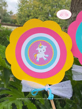 Load image into Gallery viewer, Rainbow Unicorn Birthday Party Centerpiece Set Girl Pink Blue Purple Magic Mythology Pony Heart Horse Boogie Bear Invitations Aurelia Theme